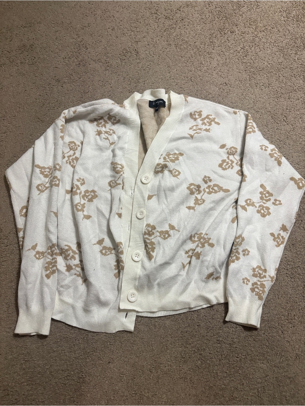 Cream Floral Button-Up Cardigan Sweater